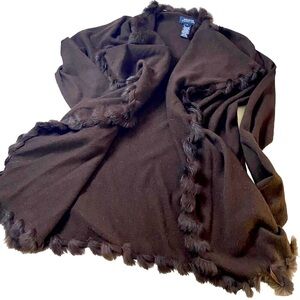Jones New York Signature Wool‎ Angora Fur Shawl Cardigan Sz S Lagenlook